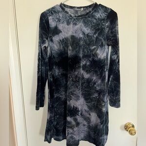 Velvet Black and Gray Tie-Dye Dress